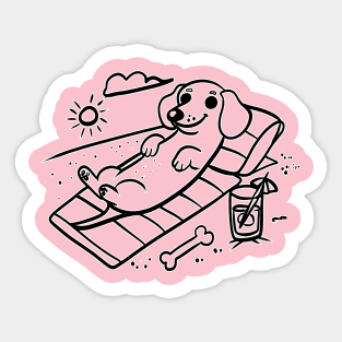 Beach Day Wiener Dog - Cute Dachshund Summer Illustration Sticker